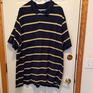 Lands End Big and Tall Men’s Navy Blue and Yellow Striped Polo Shirt.  4XLT